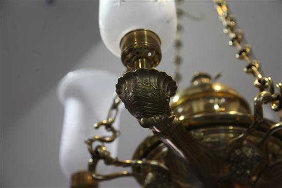 A bronze colza oil lamp, drop 36in. diameter 25in.